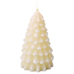 Lumineo Cream Flickering Flameless Tree Candle 8.3 in.