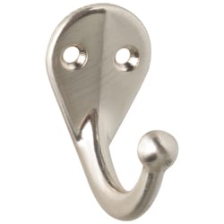 National Hardware 1.47 in. L Satin Nickel Silver Zinc Clothes Hook 35 lb. cap. 2 pk