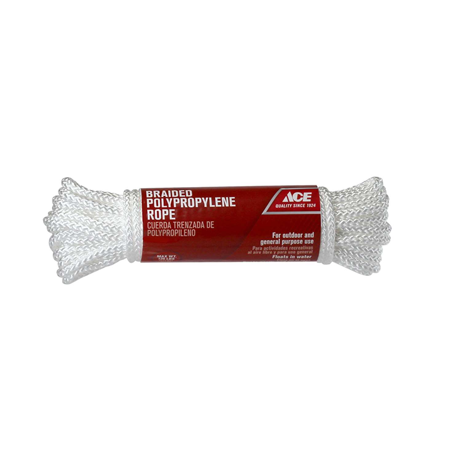 Ace 1/4 in. D X 50 ft. L White Diamond Braided Poly Rope Ace Hardware