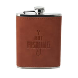 Pavilion Man Out 8 oz Brown/Silver Leather/Stainless Steel Flask