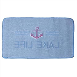 Pavilion We People 27-1/2 in. L X 17-1/2 in. W Blue/White Polyester Bath Mat Latex Free