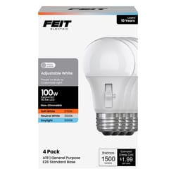 Feit A19 E26 (Medium) LED Bulb Adjustable White 100 Watt Equivalence 4 pk