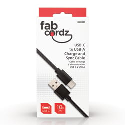 Fabcordz USB-C to USB-A Charge and Sync Cable 10 ft. Black