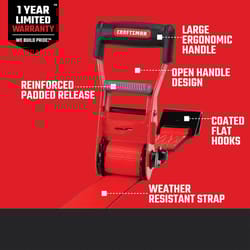 Craftsman We Build Pride 2 in. W X 27 ft. L Red Ratchet Strap 3333 lb 1 pk