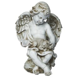 Roman Gray Resin/Stone 12 in. H X 8.25 in. L X 7.5 in. W Chrueb with kitty Statue Outdoor Decoration