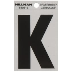 Hillman 3 in. Reflective Black Vinyl Self-Adhesive Letter K 1 pc
