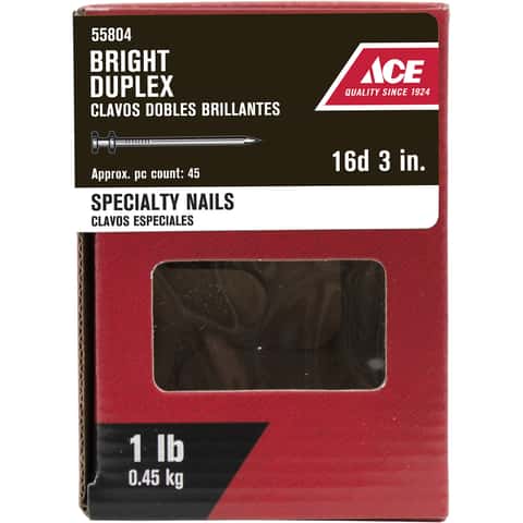 Ace 16D 3 in. Duplex Bright Steel Nail Double Head 5 lb Ace 16D 3 in. Duplex Bright Steel Nail Double Head 5 lb
