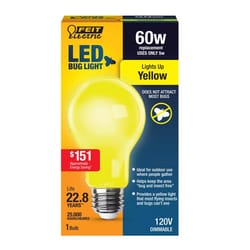 Feit A19 E26 (Medium) LED Bug Light Yellow 60 Watt Equivalence 1 pk