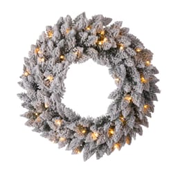 Glitzhome 24 in. D Incandescent Prelit Warm White Snow Flocked Wreath