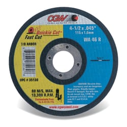 CGW Quickie Cut 4-1/2 in. D X 7/8 in. Aluminum Oxide Fast Cut Cut-Off Wheel 1 pc