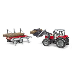 Bruder Masey Ferguson 7480 with Frontloader and Log Trailer Red