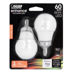 Feit Enhance A15 E12 (Candelabra) LED Bulb Soft White 60 Watt Equivalence 2 pk