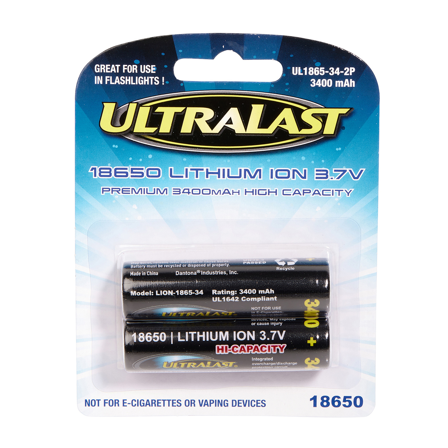Photos - Circuit Breaker iON UltraLast Lithium  18650 3.7 V 3400 mAh Rechargeable Battery 2 pk UL186 