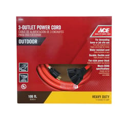 Ace Indoor or Outdoor 100 ft. L Orange Triple Outlet Cord 12/3 STW