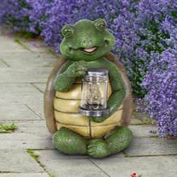 Exhart WindyWings Multicolored Resin 9.5 in. H X 6.5 in. L X 7 in. W Turtle with LED Firefly Jar Sta