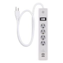 GE 3 ft. L 4 outlets Surge Protector White 450 J