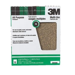 3M 11 in. L X 9 in. W 36 Grit Aluminum Oxide Sandpaper 15 pk