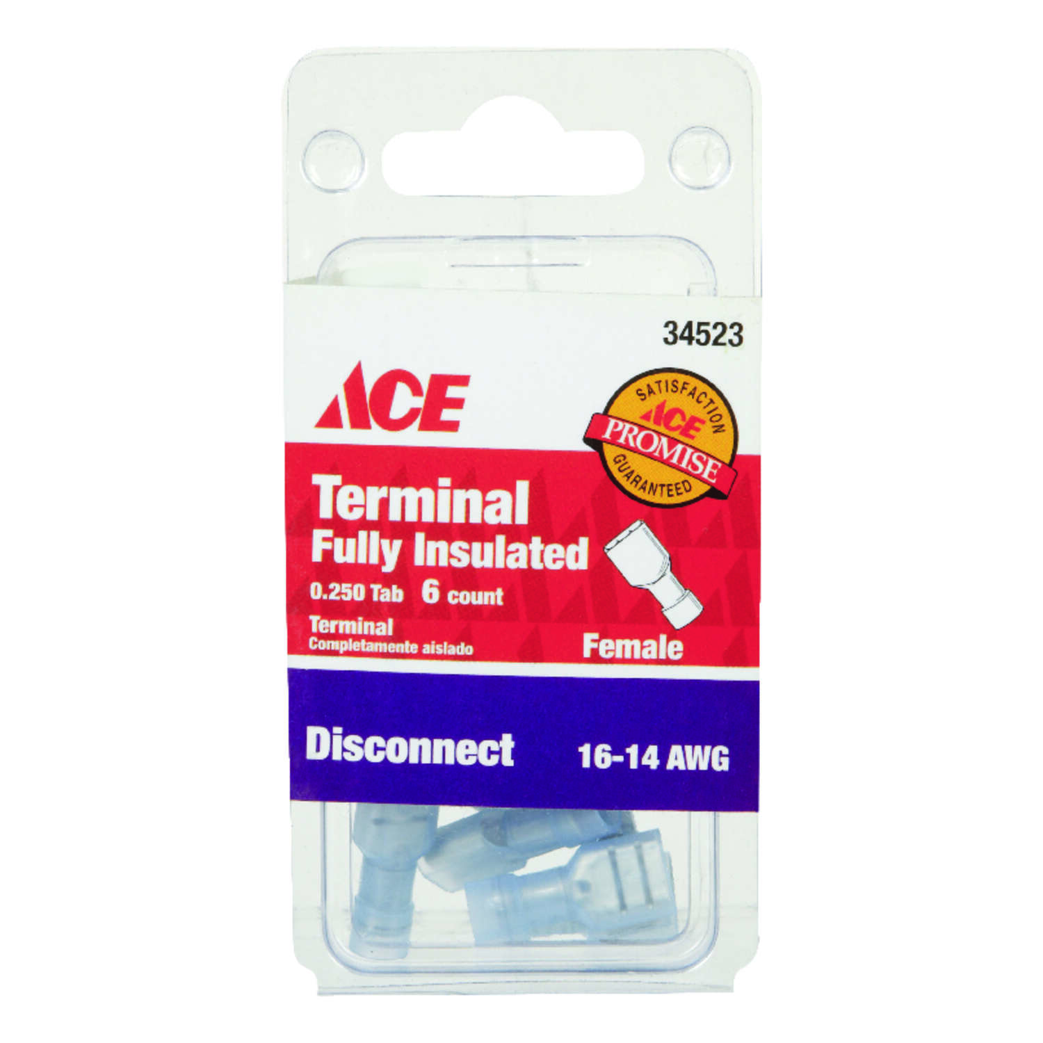 NEW ACE 34523 Blue Fully Insulated Female Disconnect Terminals 16-14 AWG 6 