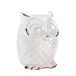Accent Plus Crackle Owl 6.5 in. H X 4.625 in. L White Ceramic Statue