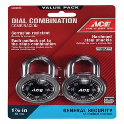 Ace 1-7/8 in. H X 1-7/8 in. W X 3/4 in. L Stainless Steel 3-Digit Combination Padlock 2 pk