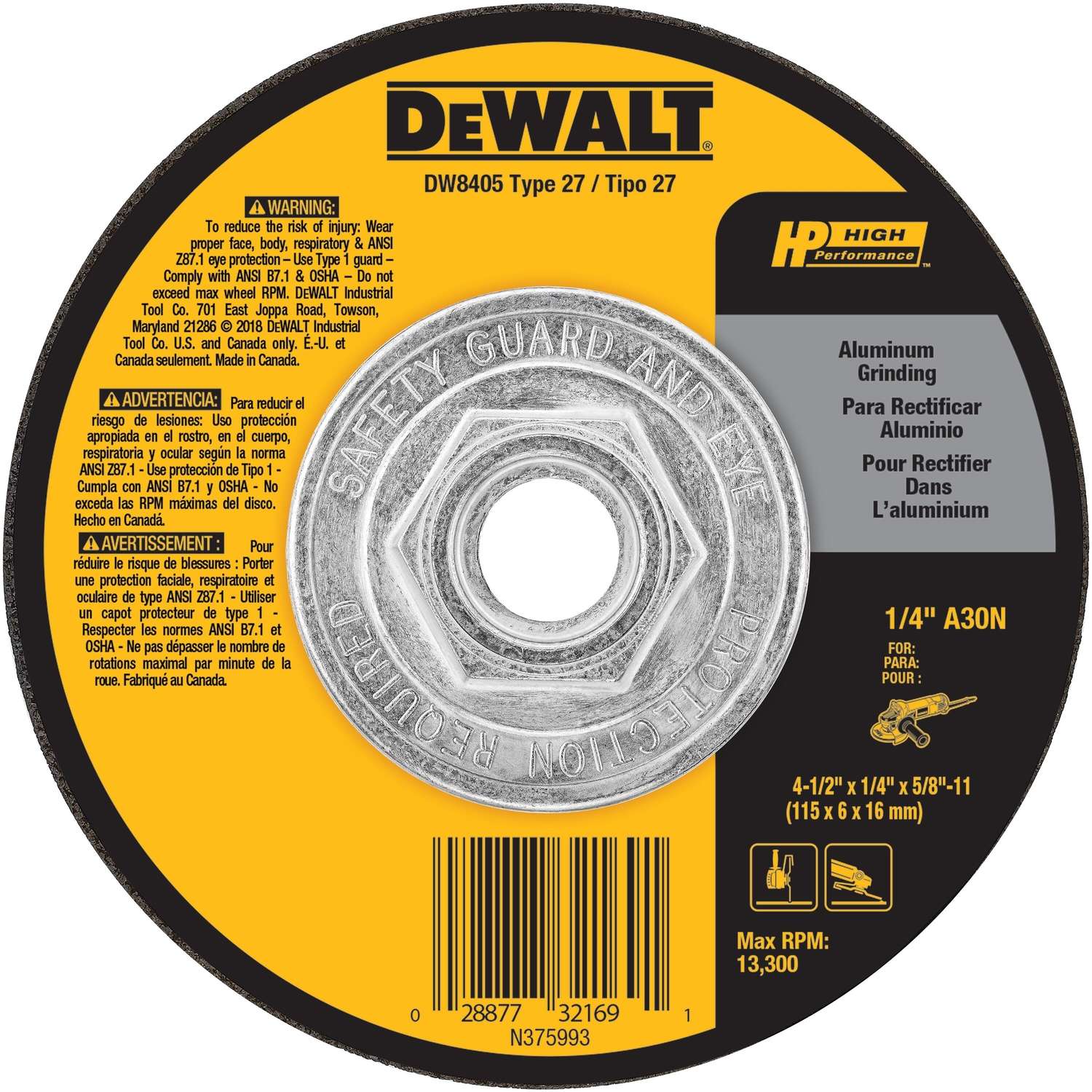 DeWalt High Performance 41/2 in. D X 1/4 in. thick T X 5/8 in. S