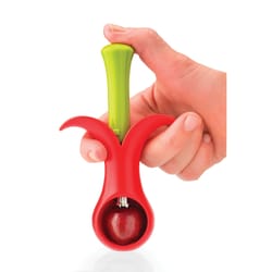 Joie Red/Green Plastic/Zinc Cherry Pitter plastic/zinc