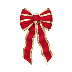 Holiday Trims Red/Natural 7 Loop Christmas Bow 28 in.