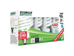 Feit Ecobulb 23 W A19 2.35 in. D X 4.8 in. L CFL Bulb Soft White Utility 2700 K 4 pk