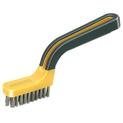 Outset 4-Inch V-Shaped 3-In-1 Plastic Grill Brush With Scrub Pad, Stainless  Steel Scraper And Brass Bristles