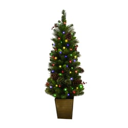 Celebrations Platinum 4 ft. Slim LED 50 lights Mixed Cedar Pine Christmas Tree