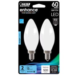 Feit Enhance Blunt Tip E12 (Candelabra) Filament LED Bulb Daylight 60 Watt Equivalence 2 pk