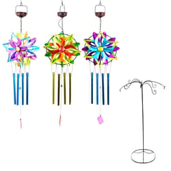 Alpine Assorted Metal 35 in. Solar Kinetic Spinner Wind Chime