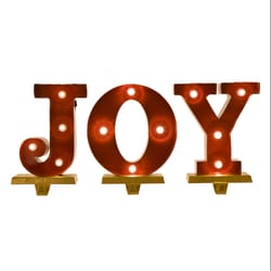 Glitzhome LED Brown/Red Christmas Joy Stocking Holder 8.46 in.