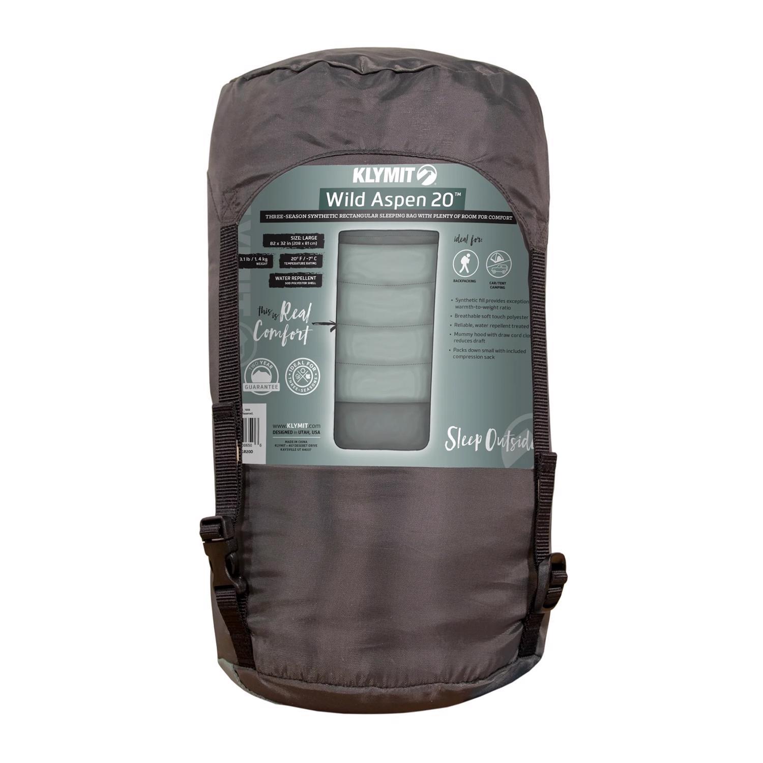 Klymit Wild Aspen 20 Green/Light Gray Sleeping Bag 32 in. W X 82 in. L 1 pk Sansujyuku sansujyuku.com