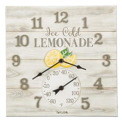 Taylor Ice Cold Lemonade Clock/Thermometer Polyresin White 14 in.