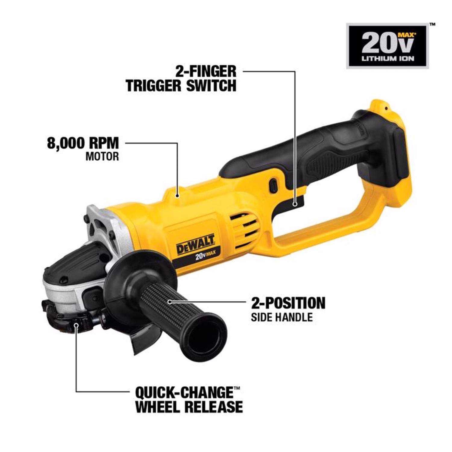 20V Cordless 4-1/2 in. Slide Switch Angle Grinder - Tool Only