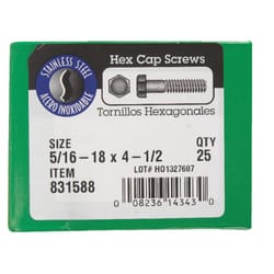 HILLMAN 5/16-18 in. D X 4-1/2 in. L Stainless Steel Hex Head Cap Screw 25 pk