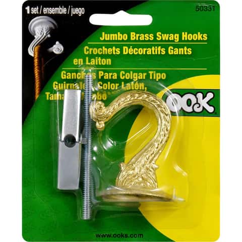 OOK Jumbo Bright Brass Gold Steel 1-1/2 in. L Swag Hook 30 lb 1 pk - Ace  Hardware