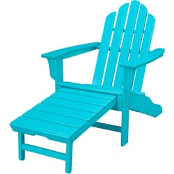 Hanover Pool Blue HDPE Frame Adirondack Chair with Ottoman