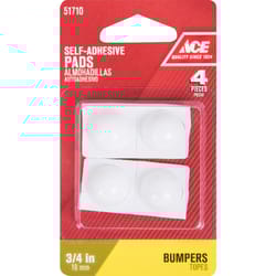 Ace Vinyl Self Adhesive Bumper Pad White Round 3/4 in. W 4 pk