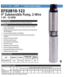 ECO-FLO 1 HP 2 wire 720 gph Stainless Steel Submersible Pump