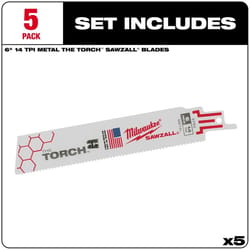 Milwaukee The Torch 6 in. Bi-Metal Reciprocating Saw Blade 14 TPI 5 pk