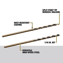 DeWalt Black & Gold 1/16 in. X 1.88 in. L High Speed Steel Drill Bit Straight Shank 2 pc