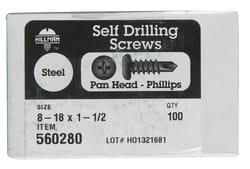 Hillman No. 8-18 X 1-1/2 in. L Phillips Pan Head Self- Drilling Screws 100 1 pk