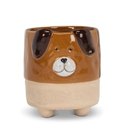 Abbott 4.5 in. H Stoneware Dog Planter Brown