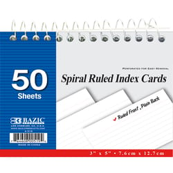 Mead Spiral Bound Index Card, White, 5 x 3 - 50 count