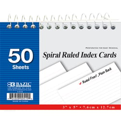Bazic Products 3 in. H X 5 in. W Ruled Spiral Index Cards White 50 pk