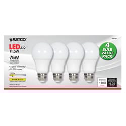 Satco Type-A A19 E26 (Medium) LED Bulb Warm White 75 W 4 pk