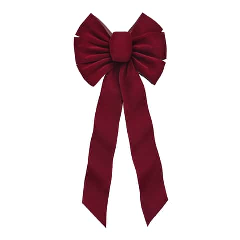 Hand tied Bows - Wired Indoor Outdoor Burgundy Velvet Bow 6 Inch