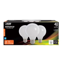 Feit Enhance G25 E26 (Medium) Filament LED Bulb Soft White 40 Watt Equivalence 3 pk